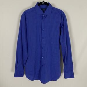 Blu by Polifroni Non-Iron Blue Check Cotton Dress Shirt Long Sleeve Mens 16 1/2